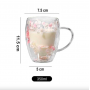 Cana cu flori uscate, perete dublu, sticla borosilicata, izolare termica, 350 ml, transparent, Roz
