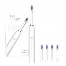 Periuță electrică sonică, Alb, IPX7, Autonomie până la 30 zile, Încărcare USB, 4 capete, Model X-3