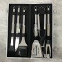 Set ustensile grătar 6 piese cu husă aluminiu, inox + silicon, mânere lungi, argintiu