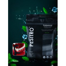 Scobitoare cu ață dentară cu suport Pesitro Double Clean Floss – 100 buc, aromă de mentă, culoare neagră