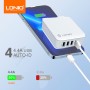 Încărcător USB LDNIO cu 4 Porturi și Adaptoare UK/EU/US/AU – Ideal pentru Călătorii Internaționale și Uz Zilnic.Alb.