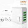 Încărcător USB LDNIO cu 4 Porturi și Adaptoare UK/EU/US/AU – Ideal pentru Călătorii Internaționale și Uz Zilnic.Alb.