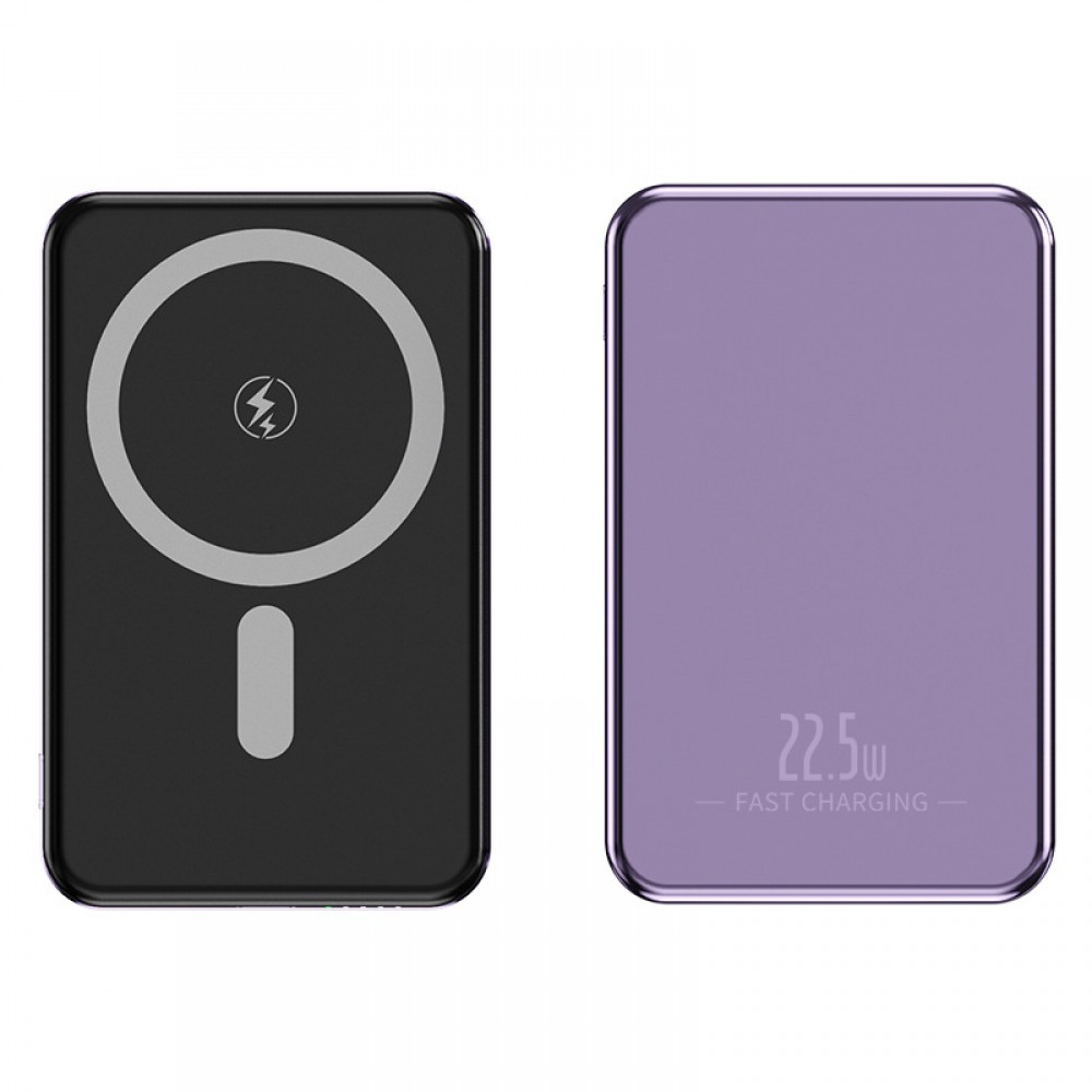 Powerbank Magnetic MagSafe 10000mAh, Încărcare Wireless 15W, USB-C PD 20W, Compact, Fixare Magnetică Puternică. Negru cu mov Powerbank Magnetic MagSafe 10000mAh, Încărcare Wireless 15W, USB-C PD 20W, Compact, Fixare Magnetică Puternică. Negru cu mov