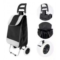 Cărucior de cumpărături pliabil cu structură metalică – 25 kg, husă textilă detașabilă și lavabilă. Negru
