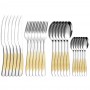 Set de Tacamuri 24 Piese, Set pentru 6 persoane, Otel Inoxidabil, Design Modern si elegant argintiu cu detalii aurii