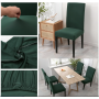 Husă elastică pentru scaun cu spătar, verde închis, material tip mătase, lavabilă