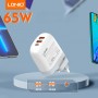 Încărcător Rapid LDNIO 65W cu 3 Porturi USB și Adaptor de Priză Detașabil – Universal, Compact și Ideal pentru Călătorii. Alb.