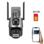 Camera de supraveghere dubla WIFI 6MP full HD, exterior/interior, 5X zoom comunicare bidirectionala GRI, Memorie de 64 GB