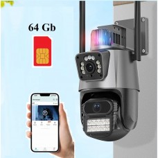 Camera de supraveghere dubla WIFI 6MP full HD, exterior/interior, 5X zoom comunicare bidirectionala GRI, Memorie de 64 GB