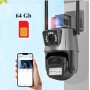Camera de supraveghere dubla WIFI 6MP full HD, exterior/interior, 5X zoom comunicare bidirectionala GRI, Memorie de 64 GB
