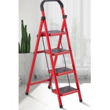 Scară pliabilă metalică, 4 trepte, antiderapantă, compactă, roșie