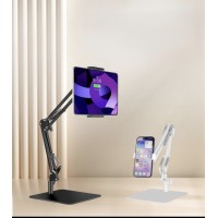 Suport metalic premium de birou pentru telefon și tabletă, braț reglabil 360°, bază stabilă antiderapantă,  universal,  negru