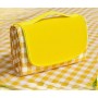 Covor de picnic și plajă impermeabil, pliabil, cu mâner, 200×200 cm – galben cu carouri albe