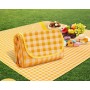Covor de picnic și plajă impermeabil, pliabil, cu mâner, 200×200 cm – galben cu carouri albe