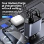 Încărcător Auto Retractabil 4 în 1, 100W Super Fast, 2 Cabluri Integrate + USB & Type-C, Afișaj Tensiune, Negru