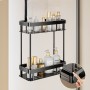Raft suspendat pentru duș cu două niveluri, 60.5x29.5x13.5 cm, Negru.