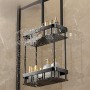 Raft suspendat pentru duș cu două niveluri, 60.5x29.5x13.5 cm, Negru.