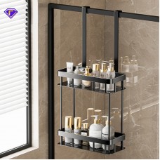 Raft suspendat pentru duș cu două niveluri, 60.5x29.5x13.5 cm, Negru.