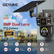 Cameră Supraveghere Solară 8MP, 4K – Dual Lens, PTZ 360°, Vedere Nocturnă Color, Detectare Umană AI, WiFi / 4G, IP66, Baterie 8000mAh, Fără Cabluri.