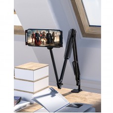 Suport metalic flexibil pentru telefon sau tabletă, cu prindere reglabilă, cu 3 segmente, înălțime max. 1 m – Negru