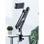 Suport metalic flexibil pentru telefon sau tabletă, cu prindere reglabilă, cu 3 segmente, înălțime max. 1 m – Negru