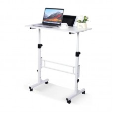 Masa laptop reglabila cu blat din  lemn, mini birou cu roti, ajustabila, 80*40 cm, Alb