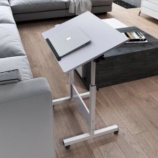 Masa laptop reglabila cu blat din  lemn, mini birou cu roti, ajustabila, 80*40 cm, Alb