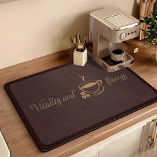 Covoraș premium pentru cafetiera cu imprimeu cafea – Design modern, 30x40 cm, Antiderapant. Maro inchis.
