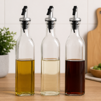 Set 3 Sticle cu Dozator pentru Ulei și Condimente Lichide, 500 ml, Sticlă