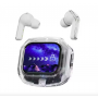 Căști wireless cu ecran tactil color și Bluetooth 5.4 – Alb, cu husă transparentă
