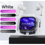 Căști wireless cu ecran tactil color și Bluetooth 5.4 – Alb, cu husă transparentă