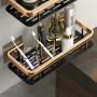 Etajeră de baie autoadezivă din aluminiu, montaj fără găurire, dreptunghi lung, negru cu detalii auriu – 30x13x4,8 cm