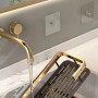 Etajeră de baie autoadezivă din aluminiu, montaj fără găurire, dreptunghi lung, negru cu detalii auriu – 30x13x4,8 cm
