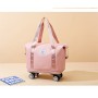 Geantă de voiaj pliabilă cu roți și mâner telescopic, 36–55L, culoare roz — practică, încăpătoare și ușor de transportat