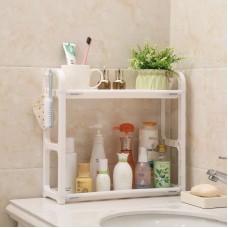 Raft de depozitare multifunctional extensibil din plastic pentru baie sau bucatarie, Raft organizator cu 2 etaje, Raft modular organizator, 40*15*38 cm, Alb