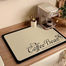 Covoraș premium pentru cafetiera cu imprimeu cafea – Design modern, 30x40 cm, Antiderapant. Crem deschis.