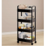 Raft organizator cu roti, 4 polite pentru baie, bucatarie, camera, Etajera mobila cu roti, 4 rafturi de depozitare, negru