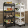 Raft organizator cu roti, 4 polite pentru baie, bucatarie, camera, Etajera mobila cu roti, 4 rafturi de depozitare, negru