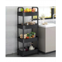 Raft organizator cu roti, 4 polite pentru baie, bucatarie, camera, Etajera mobila cu roti, 4 rafturi de depozitare, negru