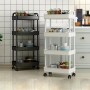 Raft organizator cu roti, 4 polite pentru baie, bucatarie, camera, Etajera mobila cu roti, 4 rafturi de depozitare, negru