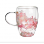 Cana cu flori uscate, perete dublu, sticla borosilicata, izolare termica, 250 ml, transparent, Roz