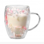 Cana cu flori uscate, perete dublu, sticla borosilicata, izolare termica, 250 ml, transparent, Roz