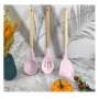 Set cutite otel inoxidabil si ustensile de bucatarie in suport 20 piese, Roz