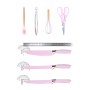 Set cutite otel inoxidabil si ustensile de bucatarie in suport 20 piese, Roz