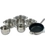 Set 12 piese: 6 vase de gatit cu capac. Oale si cratite din Inox. Engelberg EB-8013. Argintiu