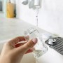 Set de 4 recipiente pentru condimente cu 2 sticle ulei/otet si 2 recipiente sare/piper cu suport, 100 ml, Trasparent cu auriu.