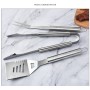 Set 3 ustensile de grătar, inox, clește + paletă + furculiță, 48 cm, mânere ergonomice, argintiu