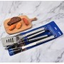 Set 3 ustensile de grătar, inox, clește + paletă + furculiță, 48 cm, mânere ergonomice, argintiu