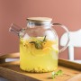 Ceainic din sticlă termorezistentă 1800 ml cu capac din bambus culoarea nucului, filtru tip sită, transparent,capac aspect lemn natural