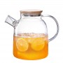 Ceainic din sticlă termorezistentă 1800 ml cu capac din bambus culoarea nucului, filtru tip sită, transparent,capac aspect lemn natural